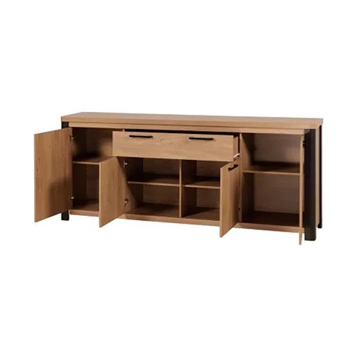 Buffet 4 Portes 1 Tiroir Arrondis Naturel/noir