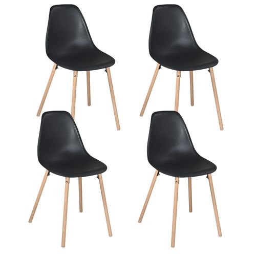 Lot 4 Chaises Scandinaves De Cuisine Siège Plastique Souple Pieds Bois Clair Ova (noir)