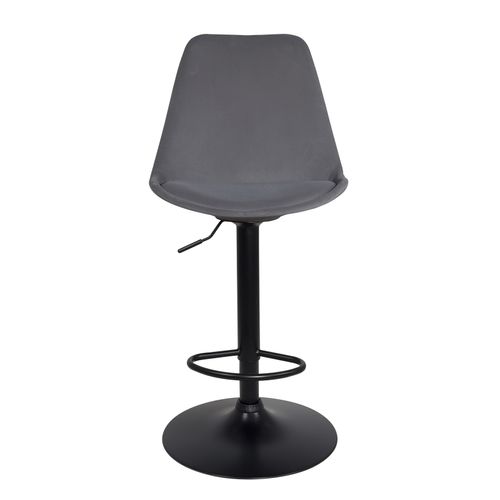 Lot 2 Chaises De Bar Grand Siège Velours, Hauteur Réglable, Pivotant Pied Métal Sig XL (gris Noir)