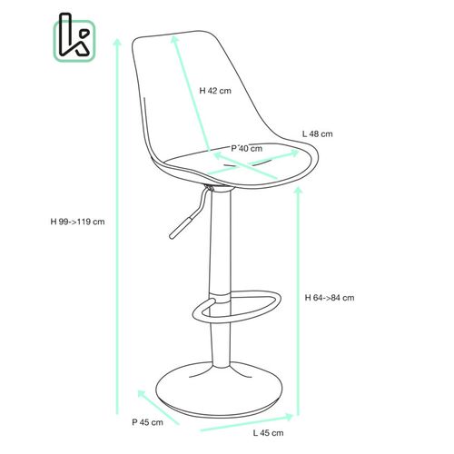 Lot 2 Chaises De Bar Grand Siège Velours, Hauteur Réglable, Pivotant Pied Métal Sig XL (gris Noir)