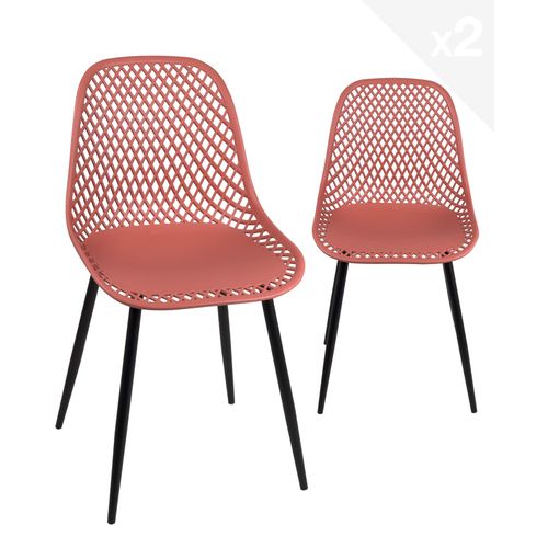 Lot 2 Chaises De Cuisine Design Siège Plastique Souple Ajouré Pieds Métal Seli (rouge)