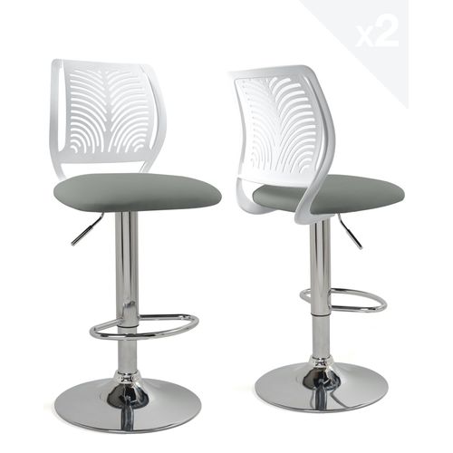 Lot 2 Chaises De Bar Coussin Simili, Pivotant Hauteur Réglable Sawa (blanc Gris)