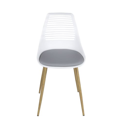 Lot 2 Chaises De Cuisine Dossier Ajouré Coussin Simili Pieds Métal Ton Bois Clair Geos (blanc Gris)