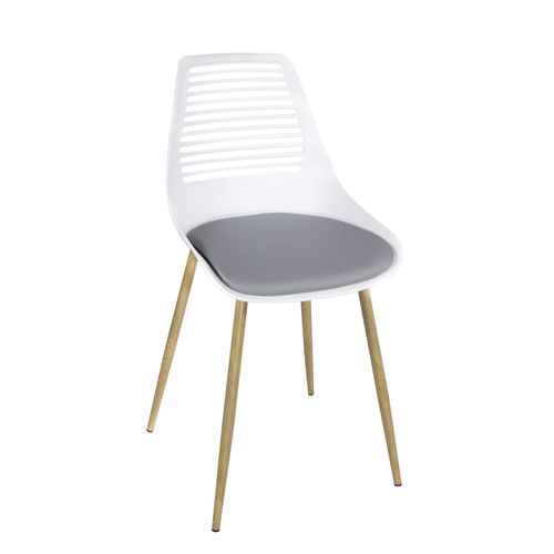 Lot 2 Chaises De Cuisine Dossier Ajouré Coussin Simili Pieds Métal Ton Bois Clair Geos (blanc Gris)