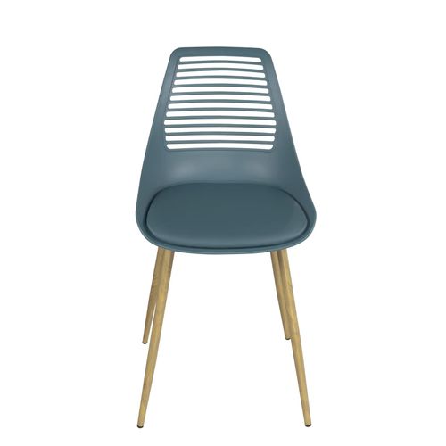 Lot 2 Chaises De Cuisine Dossier Ajouré Coussin Simili Pieds Métal Ton Bois Clair Geos (bleu)