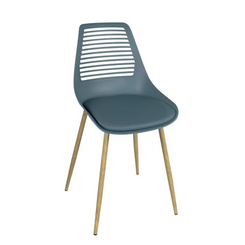 Lot 2 Chaises De Cuisine Dossier Ajouré Coussin Simili Pieds Métal Ton Bois Clair Geos (bleu)