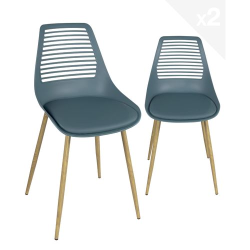 Lot 2 Chaises De Cuisine Dossier Ajouré Coussin Simili Pieds Métal Ton Bois Clair Geos (bleu)
