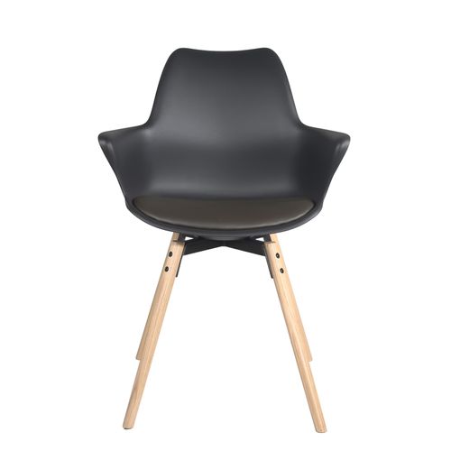 Lot 2 Chaises Scandinaves Accoudoirs Pieds Bois Clair Coussin Simili Moti (noir Marron)