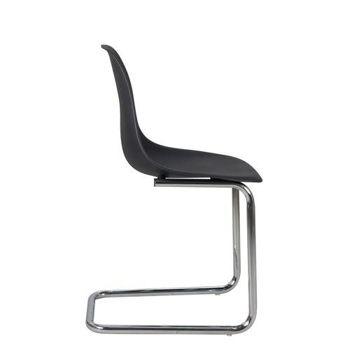 Lot 2 Chaises Visiteur Design Rétro Vintage Siège Plastique Souple Pied Chrome Meo (noir)