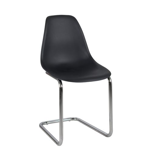 Lot 2 Chaises Visiteur Design Rétro Vintage Siège Plastique Souple Pied Chrome Meo (noir)