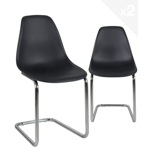 Lot 2 Chaises Visiteur Design Rétro Vintage Siège Plastique Souple Pied Chrome Meo (noir)