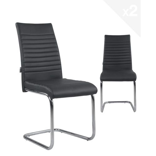 Lot De 2 Chaises Salle à Manger Design Simili Rembourré Et Surpiqué Pied Chrome Opus (noir)