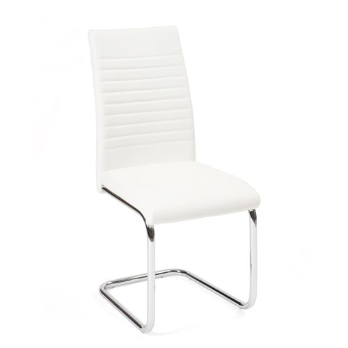 Lot De 2 Chaises Salle à Manger Design Simili Rembourré Et Surpiqué Pied Chrome Opus (blanc)