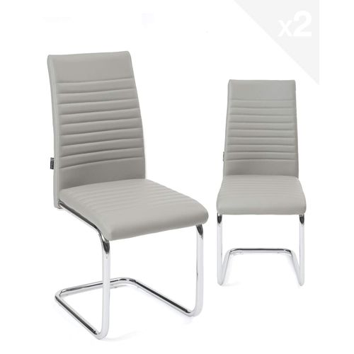 Lot De 2 Chaises Salle à Manger Design Simili Rembourré Et Surpiqué Pied Chrome Opus (gris)