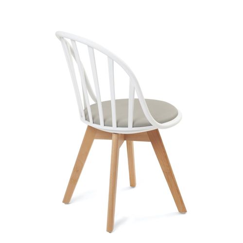 Lot 2 Chaises Bistrot à Barreaux Scandinaves Coussin Simili Pieds Bois Clair Bold (blanc Gris)