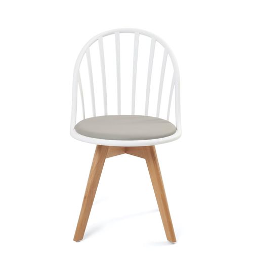 Lot 2 Chaises Bistrot à Barreaux Scandinaves Coussin Simili Pieds Bois Clair Bold (blanc Gris)