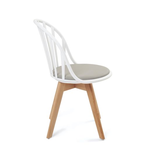 Lot 2 Chaises Bistrot à Barreaux Scandinaves Coussin Simili Pieds Bois Clair Bold (blanc Gris)