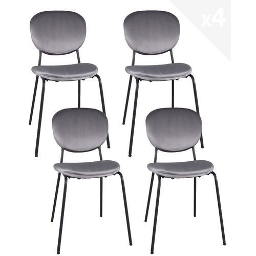 Lot 4 Chaises Contemporaine Salon Salle à Manger Velours Rembourré Pieds Métal Noir Mada (gris)