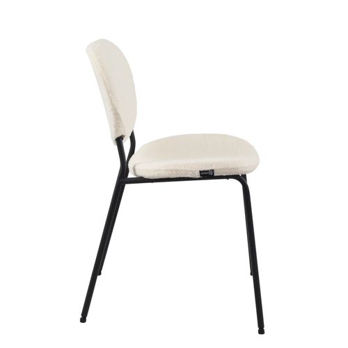 Lot 4 Chaises Salle à Manger Tissu Bouclette Teddy Blanc Rembourré Pieds Métal Noir Mada (blanc)