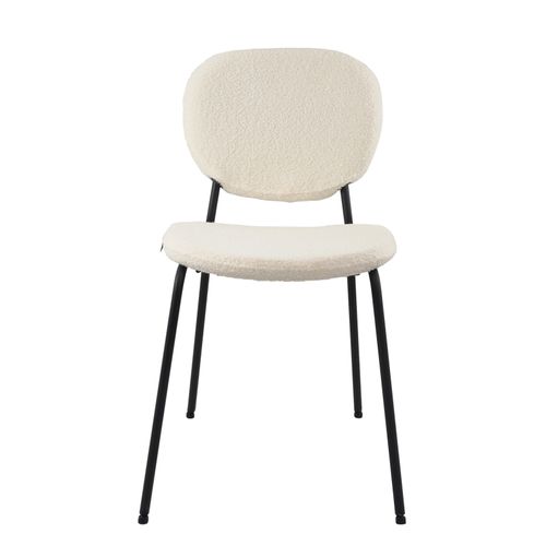 Lot 4 Chaises Salle à Manger Tissu Bouclette Teddy Blanc Rembourré Pieds Métal Noir Mada (blanc)