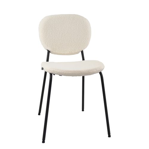 Lot 4 Chaises Salle à Manger Tissu Bouclette Teddy Blanc Rembourré Pieds Métal Noir Mada (blanc)