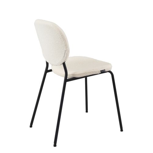 Lot 4 Chaises Salle à Manger Tissu Bouclette Teddy Blanc Rembourré Pieds Métal Noir Mada (blanc)