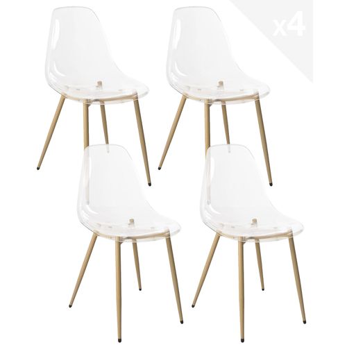 Lot De 4 Chaises Transparentes Design Cuisine Pieds En Métal Bois Clair Nova