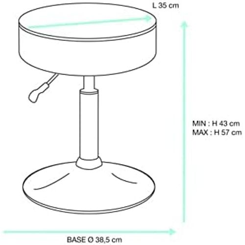 Petit Tabouret Simili Rond Rembourré Pivotant Hauteur Réglable 43 à 57 Cm Yu (gris)