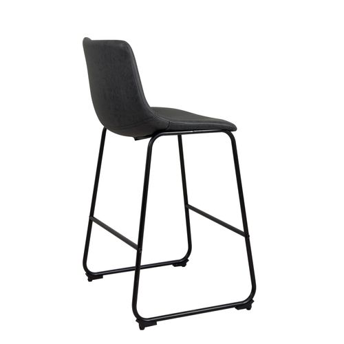 Lot 2 Tabourets De Bar Industriels Simili Rembourré Effet Vintage Pieds Métal Helio 64 (noir Gris)