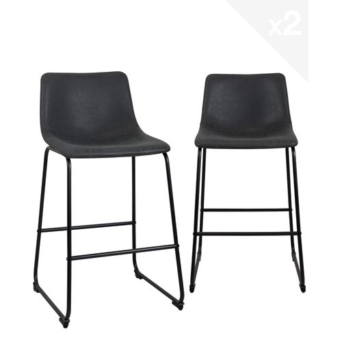 Lot 2 Tabourets De Bar Industriels Simili Rembourré Effet Vintage Pieds Métal Helio 64 (noir Gris)