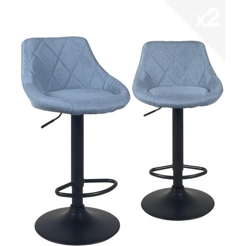 Lot 2 Chaises De Bar, Tissu Rembourré Matelassé , Pivotant, Hauteur Réglable Pied Noir Luti (bleu)