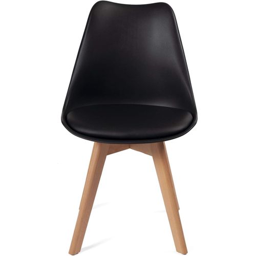 Lot 2 Chaises Scandinaves Large Siège Coussin Simili Pieds Bois Hêtre Lao (noir)