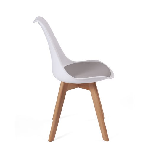 Lot 2 Chaises Scandinaves Large Siège Coussin Simili Pieds Bois Hêtre Lao (blanc Gris)