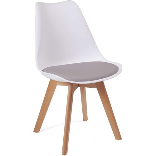 Lot 2 Chaises Scandinaves Large Siège Coussin Simili Pieds Bois Hêtre Lao (blanc Gris)