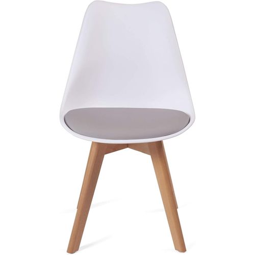Lot 2 Chaises Scandinaves Large Siège Coussin Simili Pieds Bois Hêtre Lao (blanc Gris)