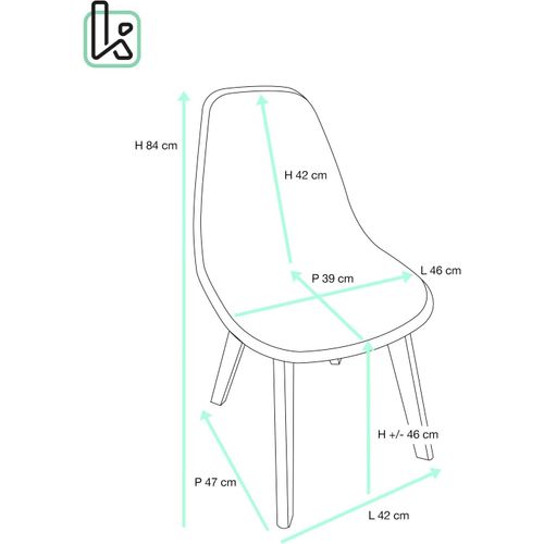 Lot 2 Chaises De Cuisine Scandinaves Siège Plastique Souple Pieds Bois Nao (gris)