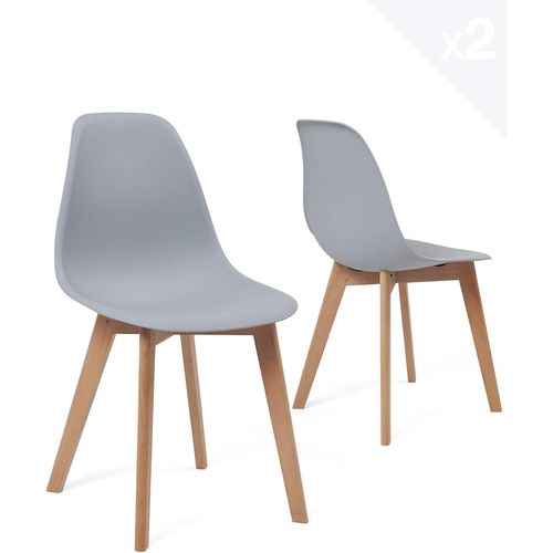 Lot 2 Chaises De Cuisine Scandinaves Siège Plastique Souple Pieds Bois Nao (gris)