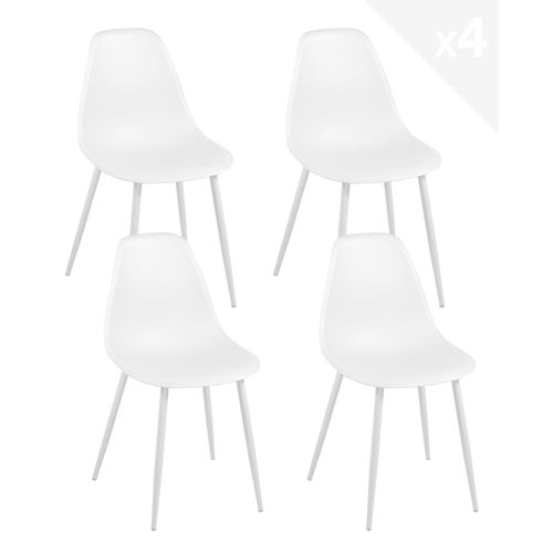 Lot 4 Chaises De Cuisine Design Siège Plastique Souple Pieds Métal Nova (blanc)