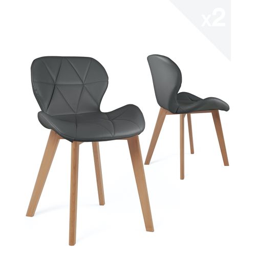 Lot 2 Chaises Scandinaves Simili Matelassé Rembourré Pieds Bois Clair Fati (gris)