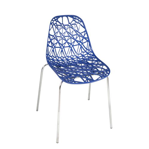 Lot 4 Chaises De Cuisine Design Siège Dentelle Nid D'abeille Pieds Chrome Iko (bleu)