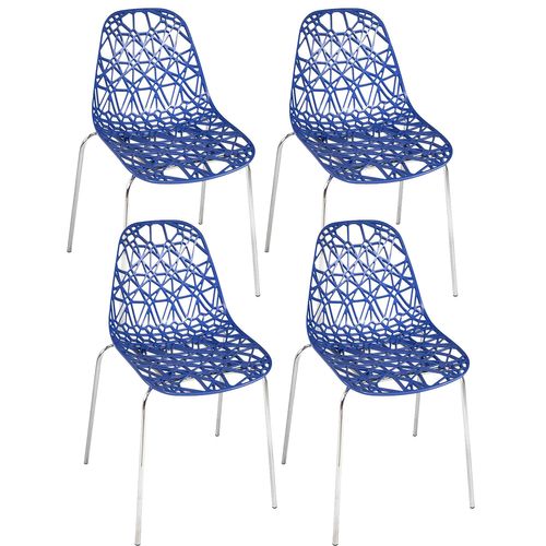 Lot 4 Chaises De Cuisine Design Siège Dentelle Nid D'abeille Pieds Chrome Iko (bleu)