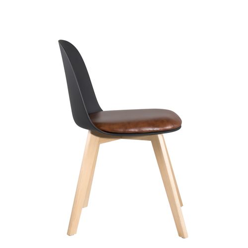 Lot 2 Chaises De Cuisine Scandinaves Pieds Bois Clair Coussin Simili Rembourré Ufi (noir-marron)