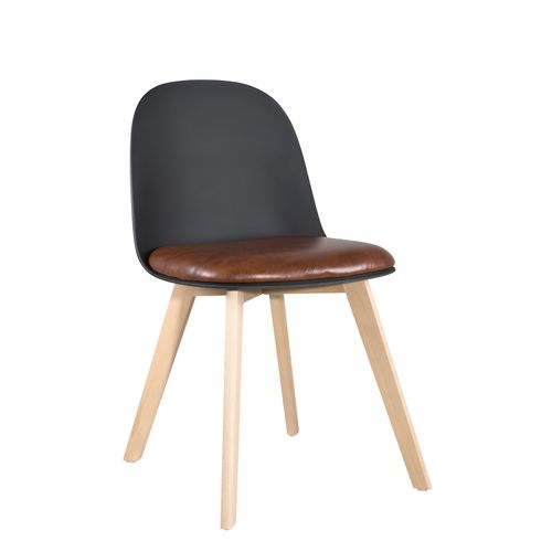 Lot 2 Chaises De Cuisine Scandinaves Pieds Bois Clair Coussin Simili Rembourré Ufi (noir-marron)