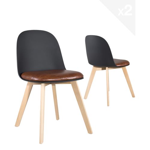 Lot 2 Chaises De Cuisine Scandinaves Pieds Bois Clair Coussin Simili Rembourré Ufi (noir-marron)