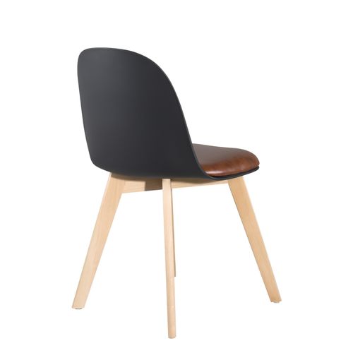 Lot 2 Chaises De Cuisine Scandinaves Pieds Bois Clair Coussin Simili Rembourré Ufi (noir-marron)