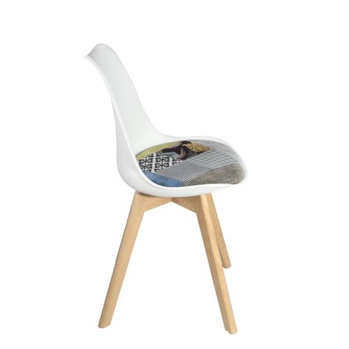 Lot 2 Chaises Scandinaves Coussin Tissu Patchwork Rembourré Pieds Bois Clair Lao (floral)