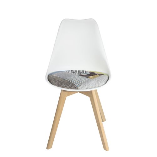 Lot 2 Chaises Scandinaves Coussin Tissu Patchwork Rembourré Pieds Bois Clair Lao (floral)