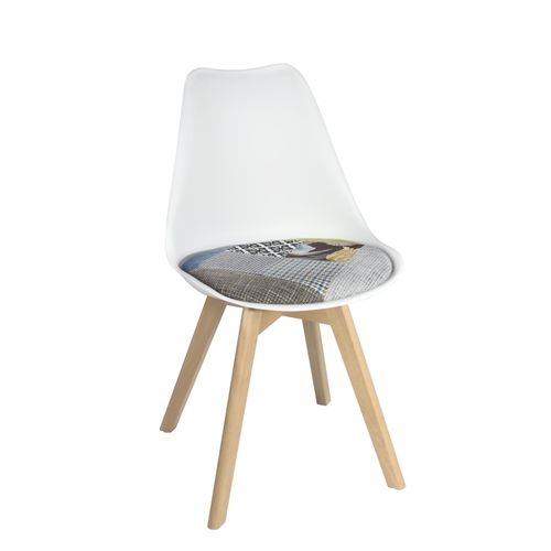 Lot 2 Chaises Scandinaves Coussin Tissu Patchwork Rembourré Pieds Bois Clair Lao (floral)