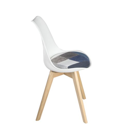 Lot 2 Chaises Scandinaves Coussin Tissu Patchwork Rembourré Pieds Bois Clair Lao (bleu)