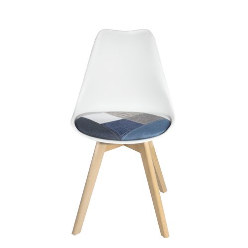 Lot 2 Chaises Scandinaves Coussin Tissu Patchwork Rembourré Pieds Bois Clair Lao (bleu)